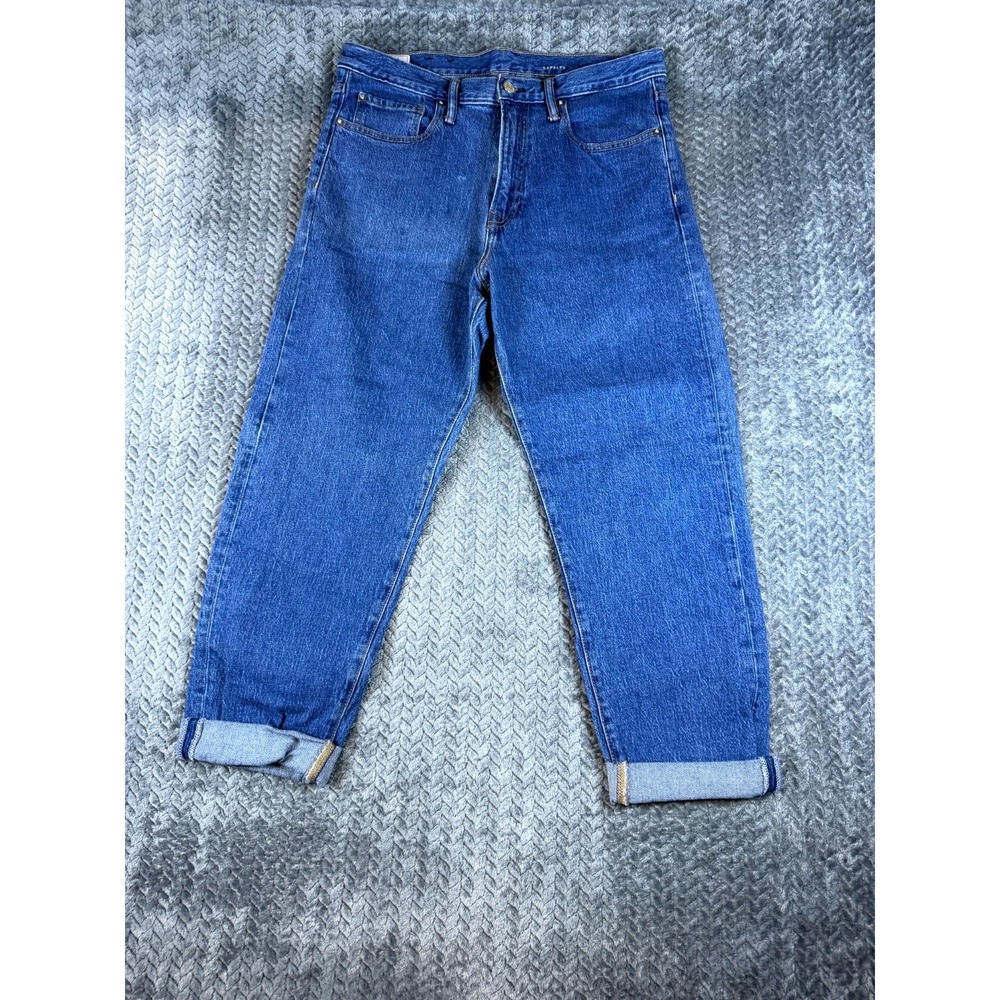 Gap Flex Relaxed Taper Jeans Mens 32x30 Blue Denim Stretch Cuffed Hem High Rise